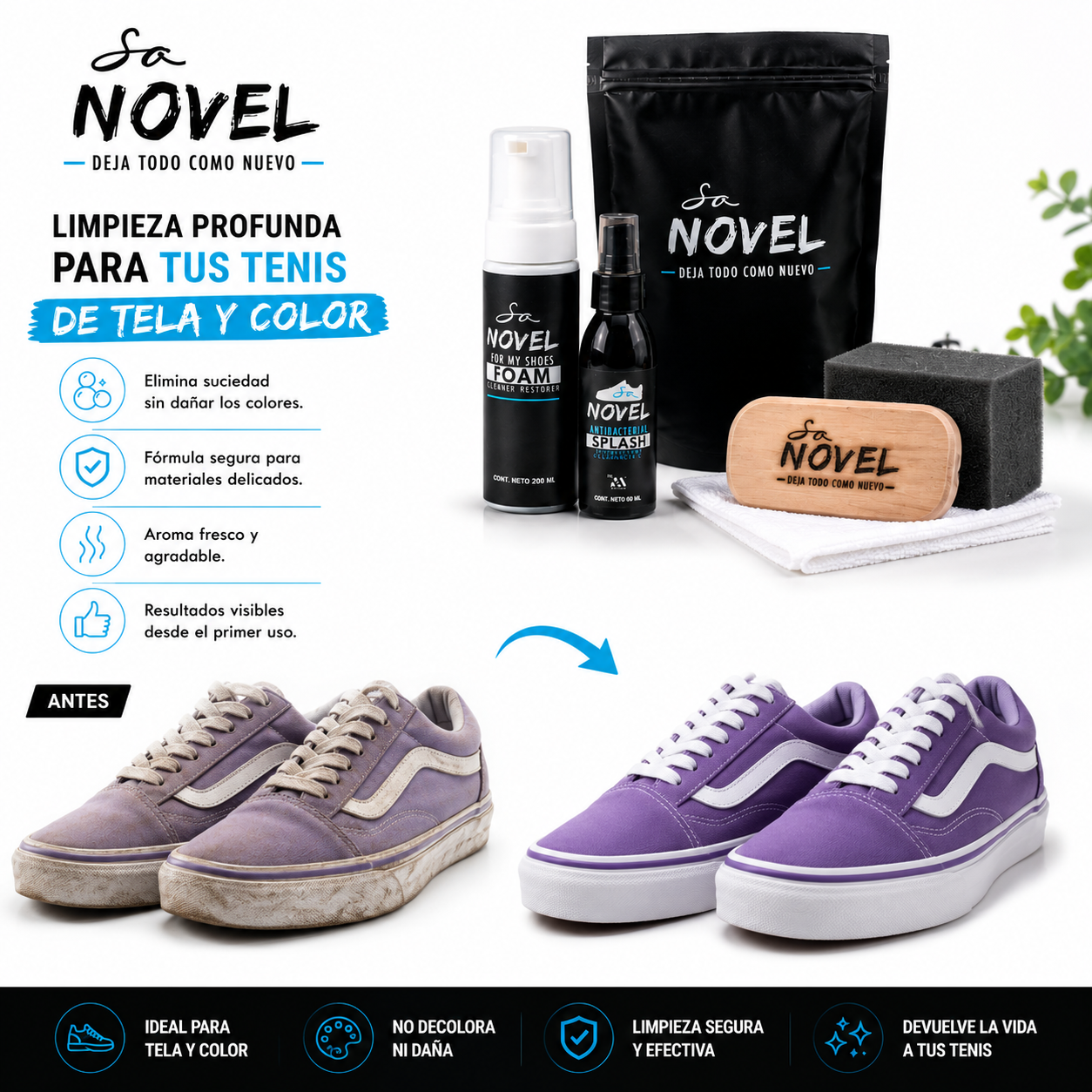 KIT LIMPIADOR DE TENIS EN SECO CON ANTIBACTERIAL.