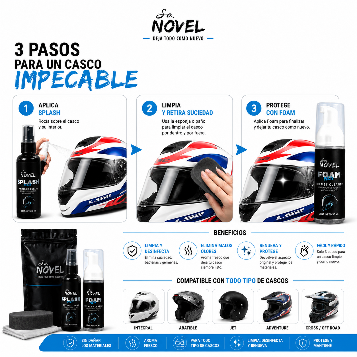 KIT LIMPIADOR DE CASCOS EN SECO CON ANTIBACTERIAL